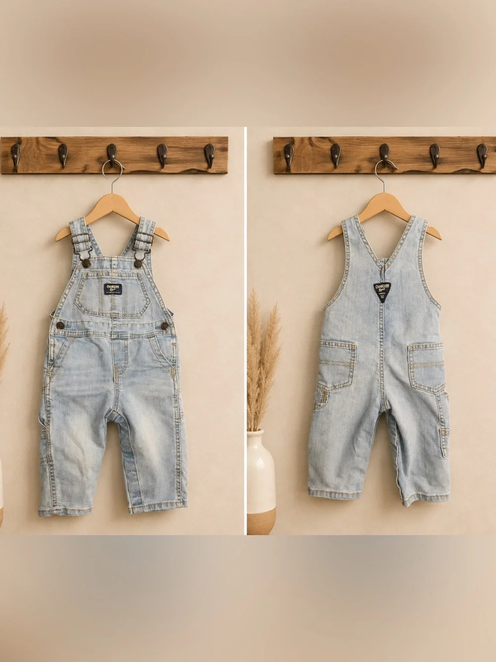 OshKosh B’gosh Baby Denim Overalls 9M Light Wash Bib Snap Leg Pockets